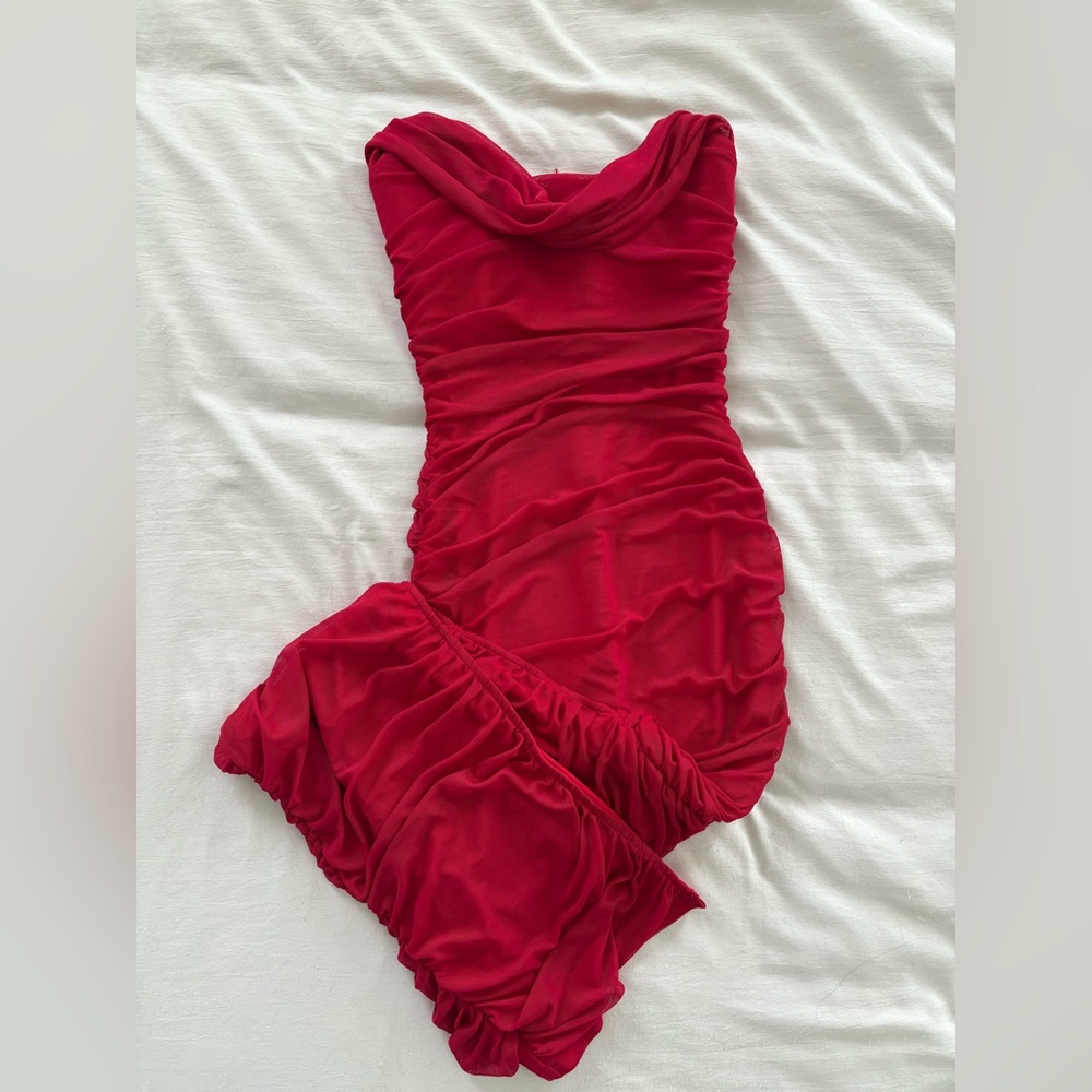 Boohoo Red Ruched Dress